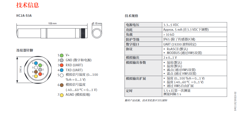 標準濕度探頭 - Rotronic HC2A-S(S3),-SM,-HH參數(shù)